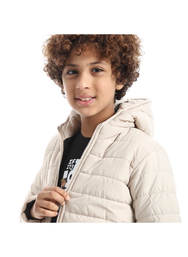 Andora Boys' Basic Padded Hooded Jacket_Beige - Image 3